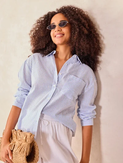 OUTZIDR Blue Oversized Stripe Shirt